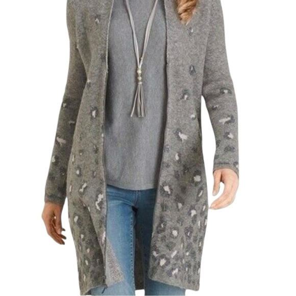 Chico gray and white cheetah metallic print cardigan sweater - Picture 3 of 14